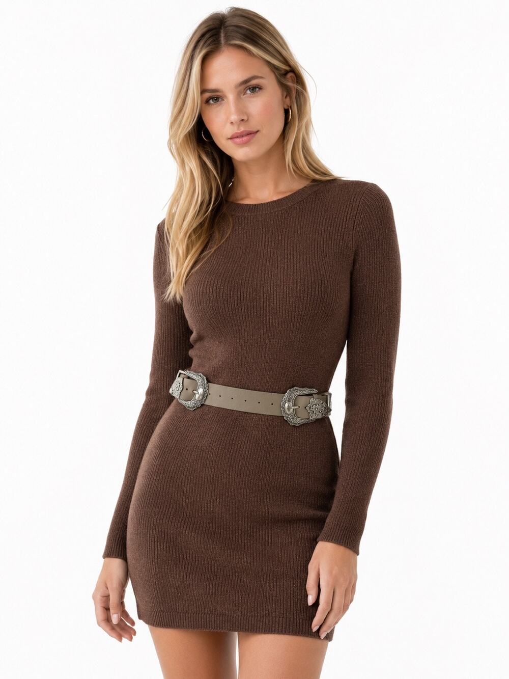 Taupe Double Silver Buckle Elasticized Back Belt